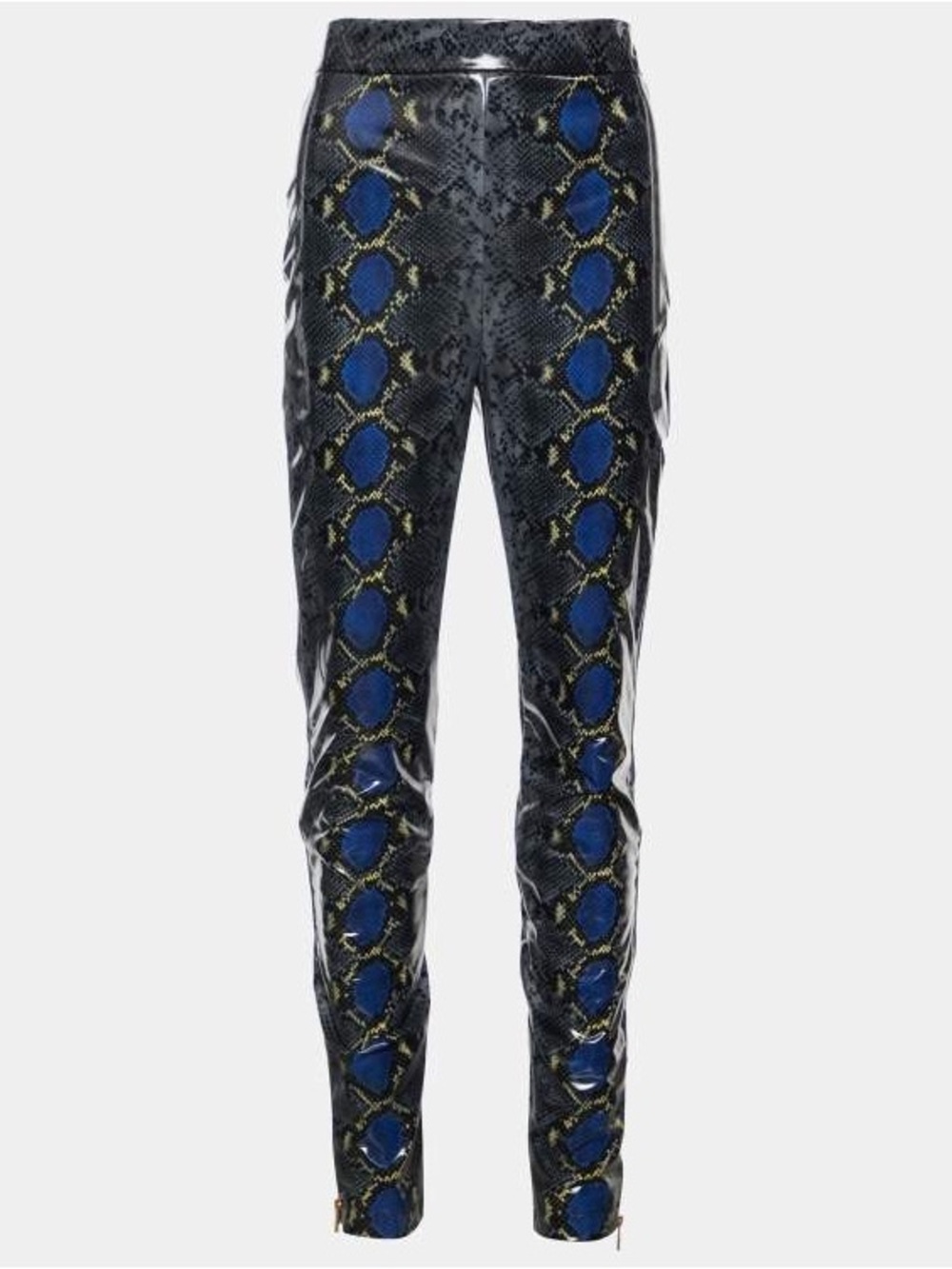 Versace Black Pants with Blue Snake-Print Accent